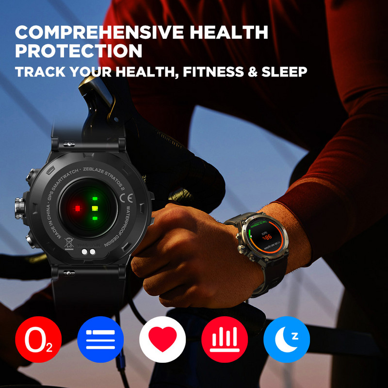[Παγκόσμια πρεμιέρα] Zeblaze Stratos 2 GPS Smart Watch AMOLED Display 24h Health Monitor 5 ATM Long Battery GPS Watch for Men