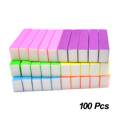 50/100 gab./partija Neon Coloful Sponge Nail File Buffer Block Pulēšana Slīpēšana Profesionāls Nagu attaukošanas līdzeklis Instrumenti Pedikīrs Manikīrs