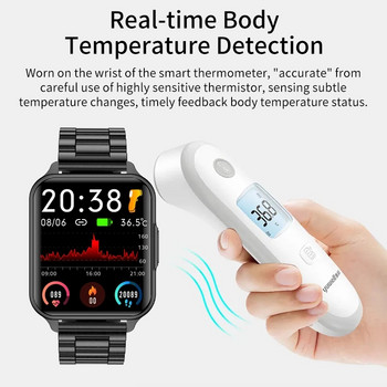 Нов смарт часовник за телесна температура Мъжки монитор за кислород в кръвта Спортен фитнес часовник Мъжки черен смарт часовник с персонализиран циферблат за Xiaomi