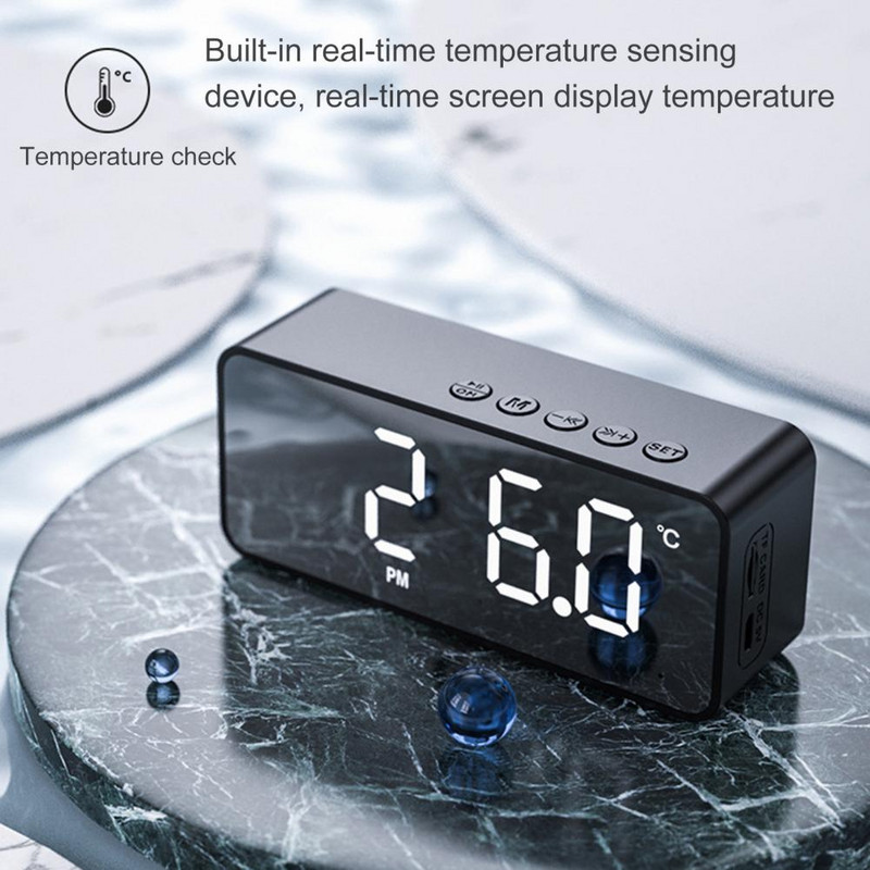 Ασύρματο ηχείο Bluetooth Επαναφορτιζόμενο φως Πολυλειτουργικό ψηφιακό ηλεκτρονικό ρολόι Ένδειξη θερμοκρασίας Ηχείο ραδιοφώνου FM