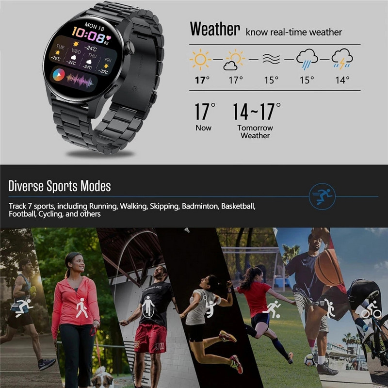 2021 m. Naujas vyrų išmanusis laikrodis „Bluetooth Call“ Neperšlampamas Sportas Fitnesas Širdies ritmo išmanusis laikrodis, skirtas „Huawei Android IOS Phone PK Watch 3“