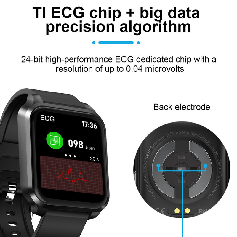Ceas inteligent E90 Bărbați ECG PPG 1,7 inch Scree Frecvență cardiacă Temperatura corpului Monitor de sănătate Femei Smartwatch Sport Fitness Tracker