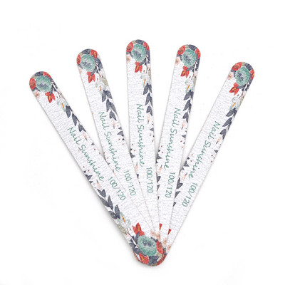 100 τμχ Ξύλινη λίμα νυχιών βερνίκι Professional Nail Buffer Υψηλής ποιότητας Straigh Nail Accessories Manicure Double Side Printing Flower