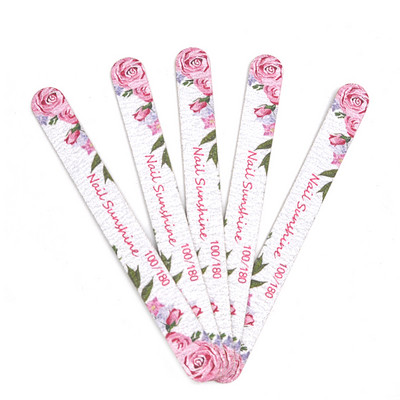 100 τμχ Ξύλινη λίμα νυχιών βερνίκι Professional Nail Buffer Υψηλής ποιότητας Straigh Nail Accessories Manicure Double Side Printing Flower