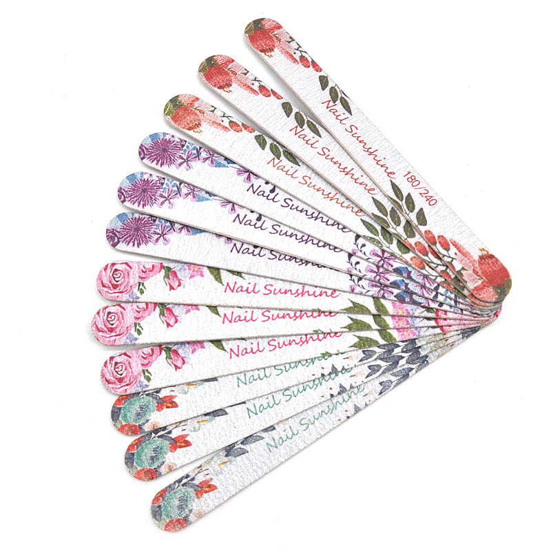 100 τμχ Ξύλινη λίμα νυχιών βερνίκι Professional Nail Buffer Υψηλής ποιότητας Straigh Nail Accessories Manicure Double Side Printing Flower