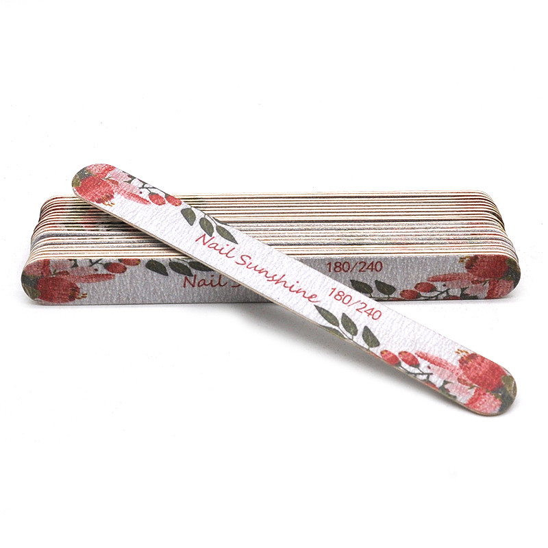 100 τμχ Ξύλινη λίμα νυχιών βερνίκι Professional Nail Buffer Υψηλής ποιότητας Straigh Nail Accessories Manicure Double Side Printing Flower