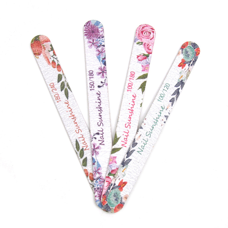100 τμχ Ξύλινη λίμα νυχιών βερνίκι Professional Nail Buffer Υψηλής ποιότητας Straigh Nail Accessories Manicure Double Side Printing Flower