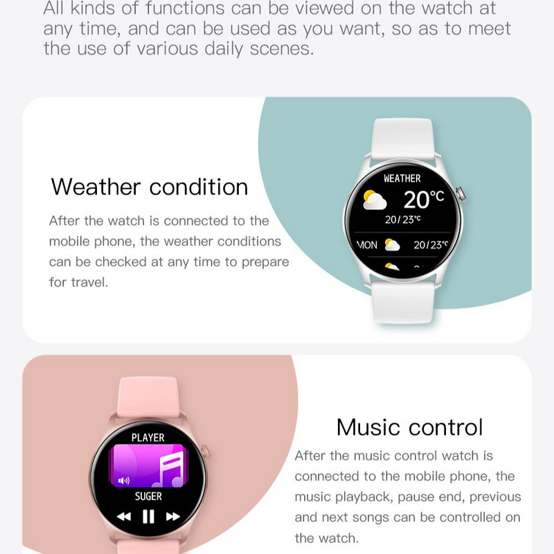 Pametni sat Muški Elegantni ženski Pametni sat Monitor otkucaja srca Spavanje Sport Fitnes Glazba Ženski ručni sat Digital 2022
