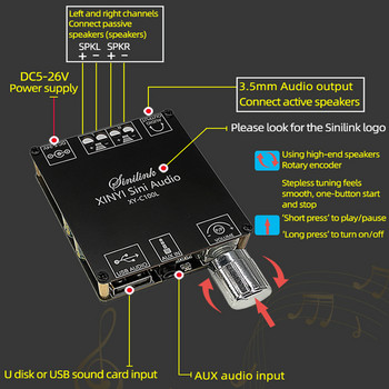 100W 4ohm Bluetooth-съвместим аудио високоговорител Усилвател на мощността Клас D Направи си сам преносима 2.0 HiFi система Таванни високоговорители за домашно кино
