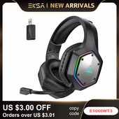 EKSA 2,4 GHz bežične slušalice E1000 WT 7.1 surround žičane gaming slušalice za igre s ENC mikrofonom niske latencije za PC/PS4/PS5/Xbox