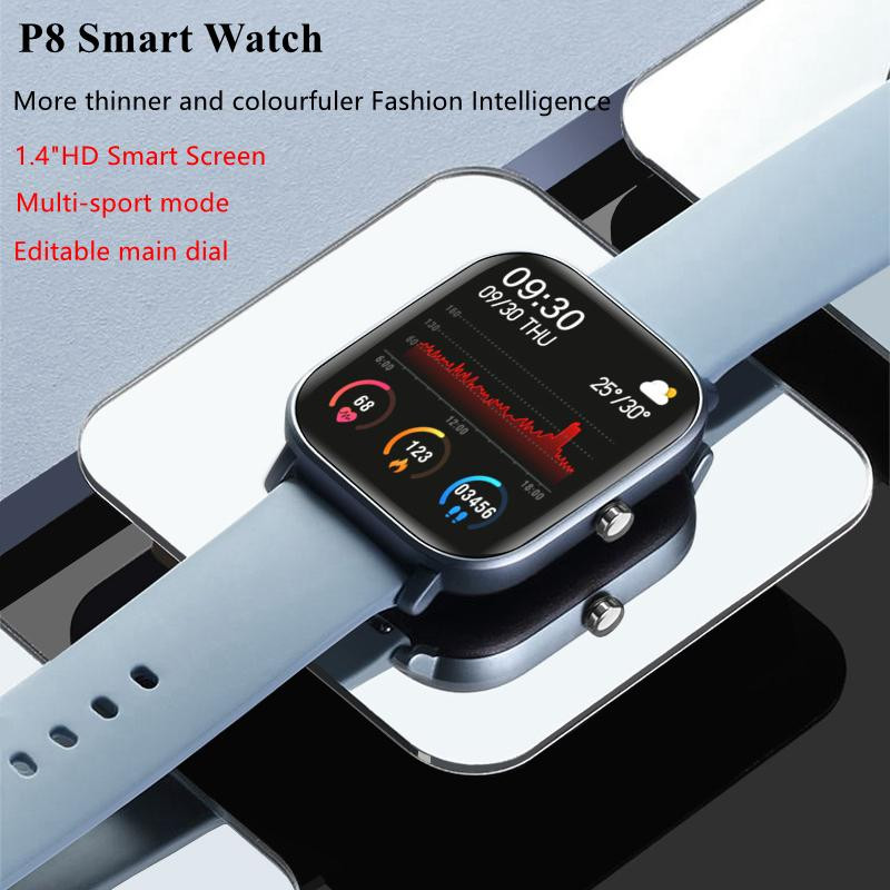 Pametni sat P8 Muškarci Žene 1,4 inčni puni dodirni zaslon Praćenje fitnessa Monitor otkucaja srca IP67 Vodootporan GTS Sports SmartBand