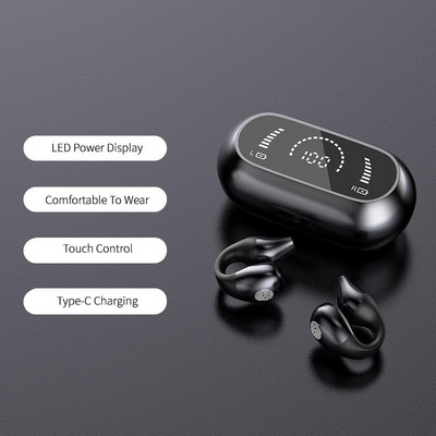 HiFi Wireless Headphone Bone Conduction Concept Ear-Clip Αθλητικό παιχνίδι Μουσική Έλεγχος αφής Ακύρωση θορύβου TWS Ακουστικό Bluetooth