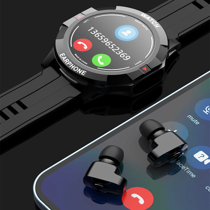 Išmanusis laikrodis su ausinėmis TWS „Bluetooth“ dvigubos ausinės, skambinančios belaidės ausinės „Sport Band“ išmaniosios ausinės, laikrodžiai vyrams