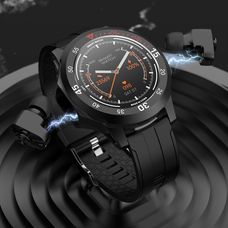 Išmanusis laikrodis su ausinėmis TWS „Bluetooth“ dvigubos ausinės, skambinančios belaidės ausinės „Sport Band“ išmaniosios ausinės, laikrodžiai vyrams