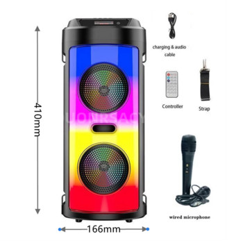 Външно дистанционно управление с висока сила на звука Кутия с Bluetooth високоговорител Двойна 4-инчова карта за произношение Аудио FM радио LED светлина Парти бумбокс