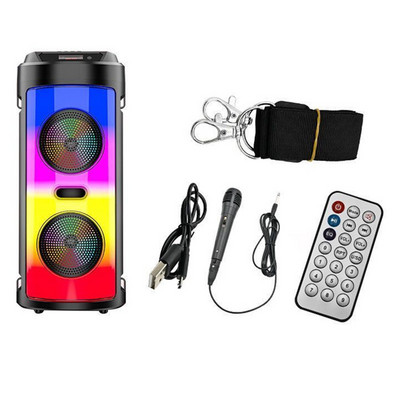 Lauko didelio garsumo nuotolinio valdymo pultas „Bluetooth“ garsiakalbių dėžutė, dviguba 4 colių tarimo kortelė FM radijo LED šviesos vakarėlio dėžutė