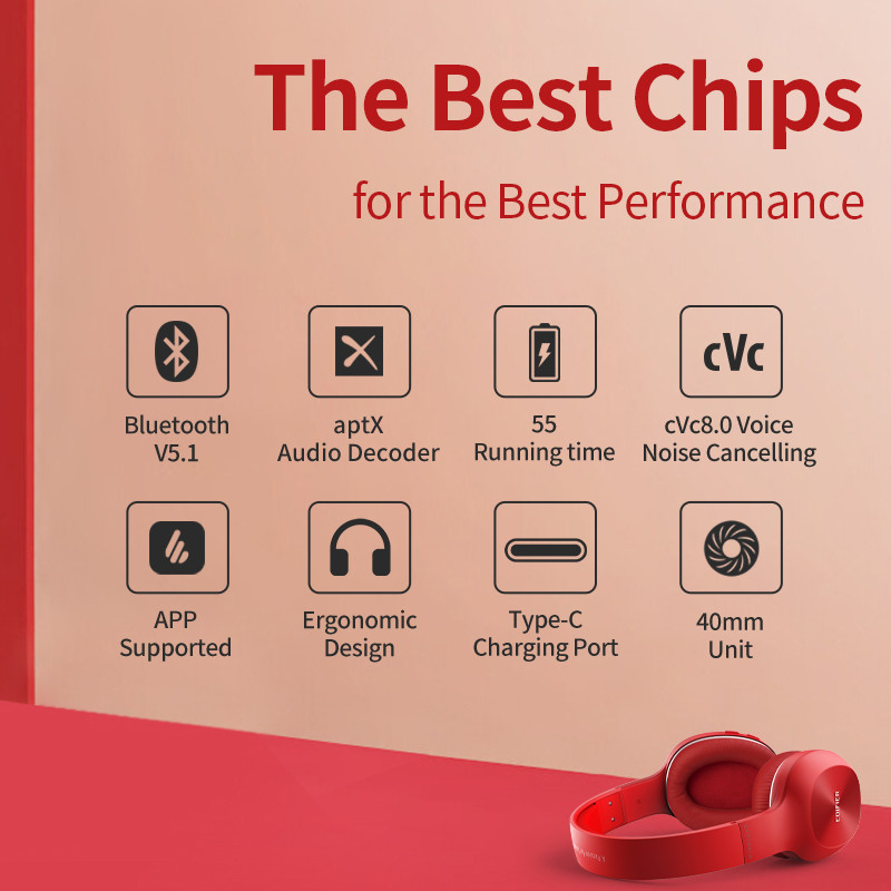 EDIFIER W800BT PLUS Bluetooth ausinės Belaidės ausinės Bluetooth 5.1 Iki 55 valandų atkūrimo palaikymas aptX triukšmo slopinimas