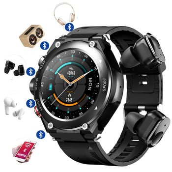 Смарт часовник 2023 Hot Wireless TWS Earphone 2 In 1MP3 Music Мъжки часовници Fitness Call T92 GPS Tracker Smart Watch with Earbuds