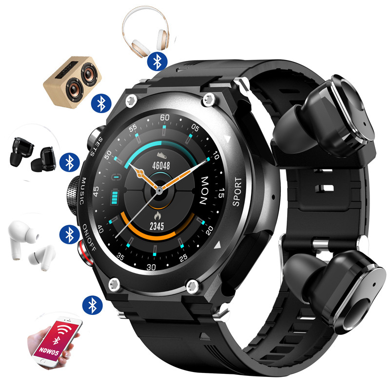 Smart Watch 2023 Hot Wireless TWS Earphone 2 In 1MP3 Music Ανδρικά ρολόγια Fitness Call T92 GPS Tracker Smart Watch with Earbuds