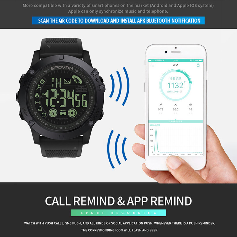 Pametni sat Muški sportski Bluetooth elektronički satovi Crna vojna kvaliteta Pametni sat Vodootporni ručni sat Reloj Mujer