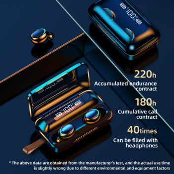 09 9D TWS Bluetooth 5.0 Слушалки 2200mAh Кутия за зареждане Безжични слушалки Стерео Спорт Водоустойчиви слушалки Слушалки С микрофон