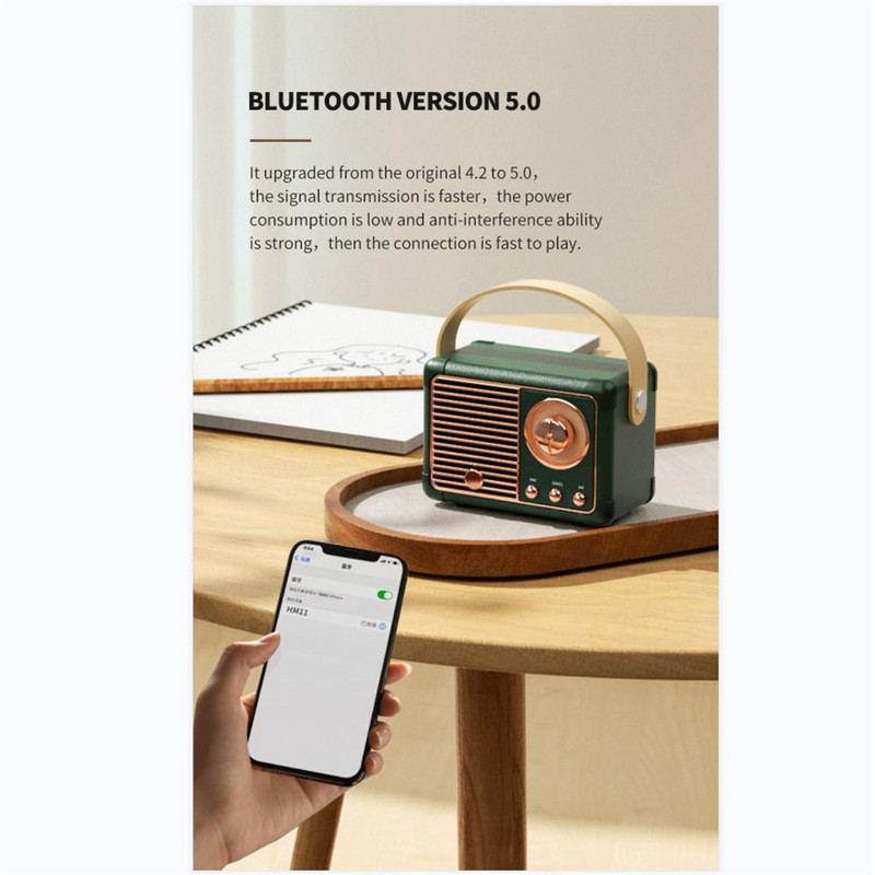 „Hm11 Classic Retro“ su „Bluetooth“ suderinamas garsiakalbis Garso garso stereofoninis nešiojamas dekoratyvinis mini kelioninis muzikos grotuvas