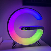 Žadintuvas Bluetooth garsiakalbis Home Soundbar 15W belaidis įkroviklis APP Control RGB Night Light Atmosferos lempa iPhone Samsung Samsung