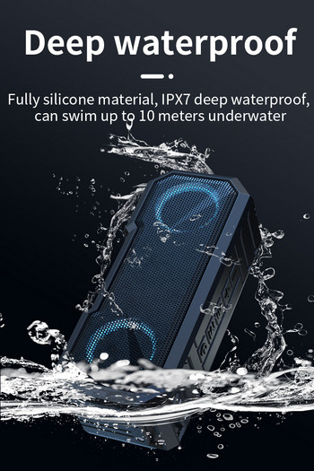 Υπαίθριο αδιάβροχο ηχείο συμβατό με Bluetooth HIFI Subwoofer IPX7 Πολύχρωμα φωτεινά ηχεία 3000mAh Ραδιόφωνο FM TF Aux