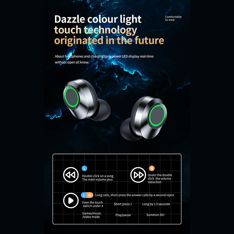 TWS YD03 belaidės Bluetooth ausinės su mikrofono ausinėmis 3000Mah įkroviklio dėžutė LED Fone Bluetooth ausinės belaidės ausinės