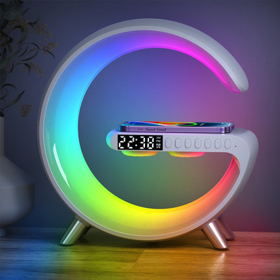 Nou difuzor Bluetooth Ceas cu alarmă digital Subwoofer Încărcător fără fir RGB Lumină de noapte Lampă atmosferă acasă pentru Iphone Samsung