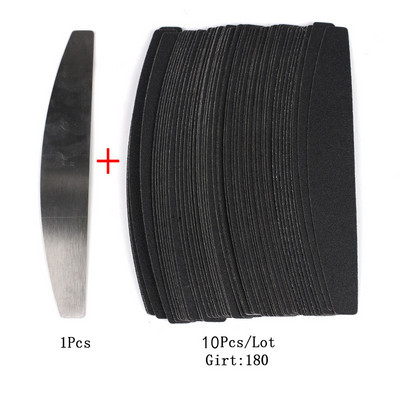 10 komada crne/sive uklonjive brusne turpije za nokte s ručkom od nehrđajućeg čelika, zamjenski metalni pufer za nokte 100/180 za manikuru