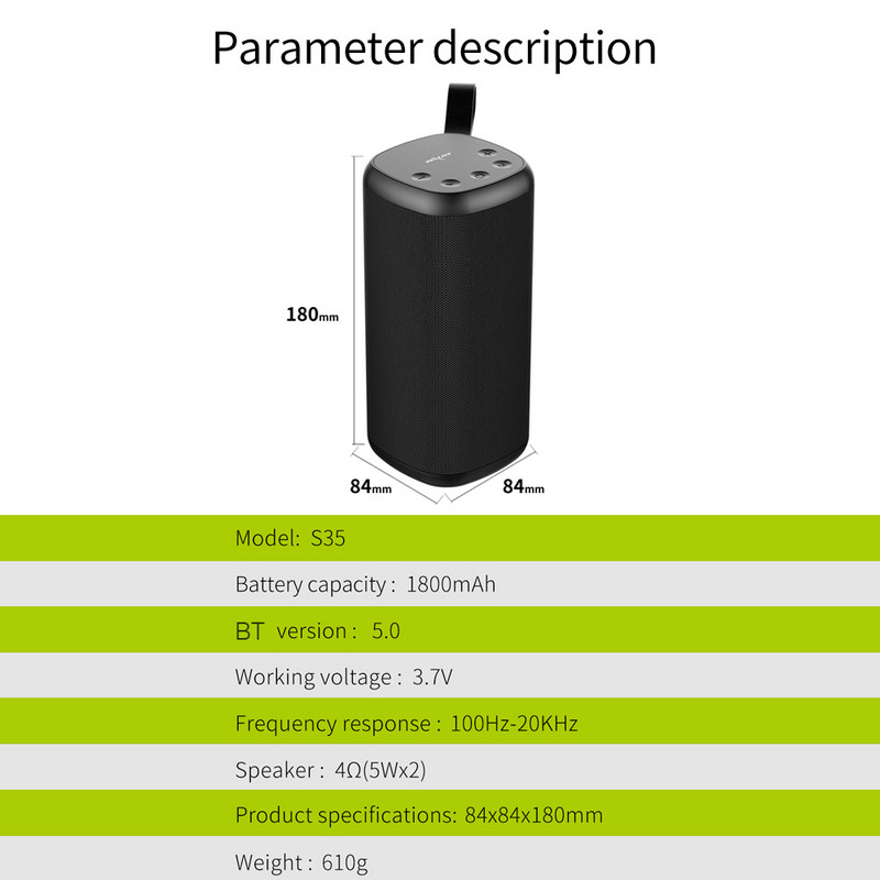 ZEALOT S35 prijenosni Bluetooth zvučnik vanjski HIFI subwoofer glazbena kutija bežični zvučnik s podrškom za mikrofon TF kartica U disk Aux in