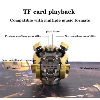 Transformers Безжичен Bluetooth високоговорител Bumblebee Stereo Subwoofer LED мигаща светлина Поддръжка TF карта MP3 Многорежимно възпроизвеждане