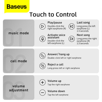 Baseus W3 TWS Безжични слушалки Bluetooth 5.0 Слушалки Слушалки Истински безжични слушалки Handsfree за iPhone 13 Xiaomi Ear Buds