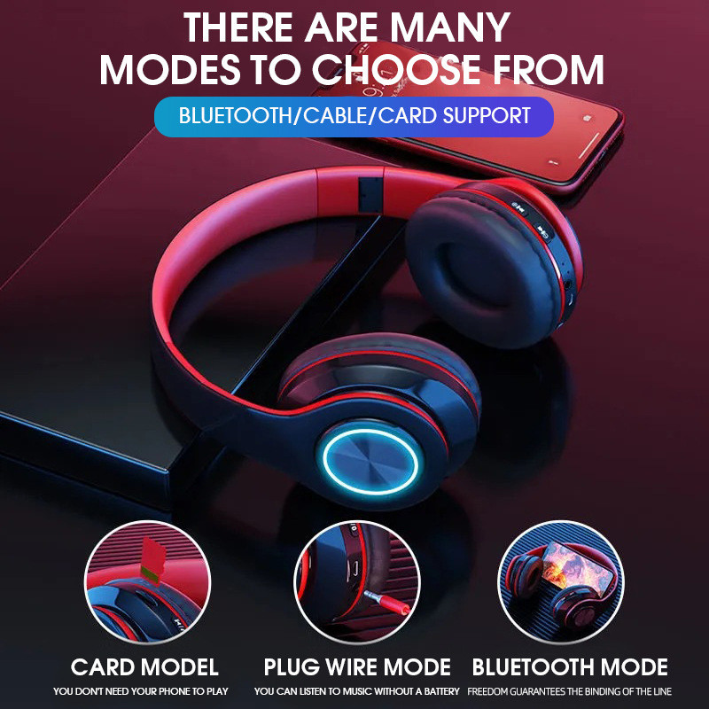 B39 Bežične slušalice s emitiranjem svjetla Bluetooth slušalice sa subwooferom Stereo priključna kartica Sklopiva sportska igra E-sport slušalica