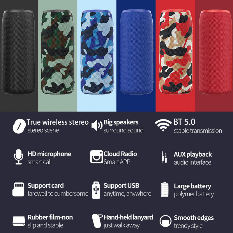 ZEALOT S51 galingas Bluetooth garsiakalbis žemųjų dažnių belaidis nešiojamas žemųjų dažnių garsiakalbis IPX5 vandeniui atsparus 10 W garso dėžutės palaikymas TF U disko AUX įvestis