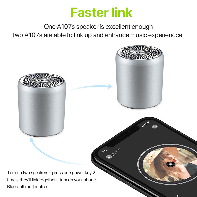 EWA A107S Bluetooth garsiakalbis Nešiojami metaliniai HIFI garsiakalbiai TWS belaidis muzikos grotuvas Stiprus garsas SD kortelės atkūrimo garsiakalbis