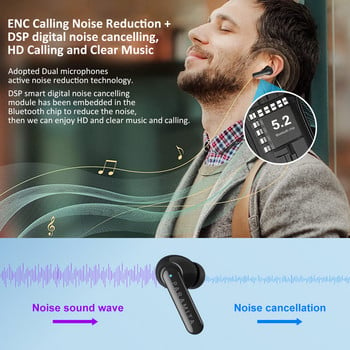 Ασύρματα ακουστικά Bluetooth BT5.2 Αδιάβροχα αθλητικά ακουστικά με μείωση θορύβου κλήσης, ακουστικά με gaming και λειτουργία EQ