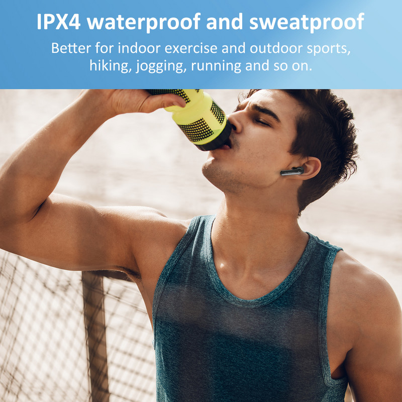 Căști Bluetooth fără fir BT5.2 Căști sport rezistente la apă, cu reducere a zgomotului de apel, căști cu mod Gaming și EQ