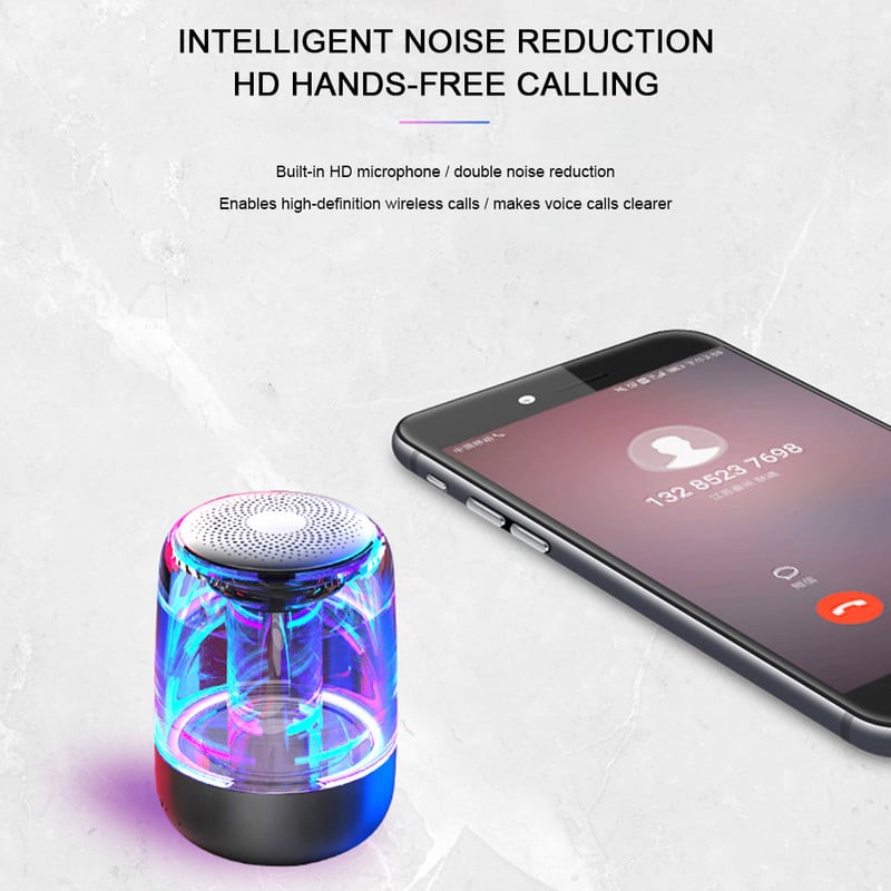 C7 Difuzor portabil Blue tooth 5.0 LED transparent Subwoofer luminos T-WS 6D Surround HIFI Stereo Cool Audio pentru telefon mobil