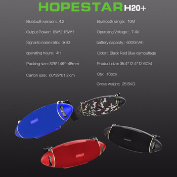 HOPESTAR Original H20+ Rugby Bluetooth ηχείο Ασύρματο φορητό στήλη αδιάβροχο Mega Bass εξωτερικό υπογούφερ με ζώνη TF USB