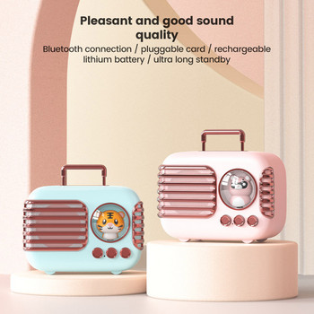 Kawaii Bluetooth високоговорител Преносим ретро TWS високоговорител Детски сладък домашен любимец Мини музикална кутия с нощна светлина TF плейър Обаждане със свободни ръце