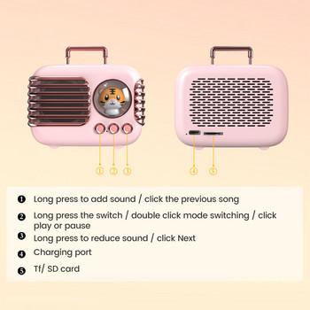 Φορητό ηχείο Bluetooth Kawaii ρετρό TWS Ηχείο Παιδί Cute Pet Mini Music Box με Night Light Player TF Κλήση hands-free