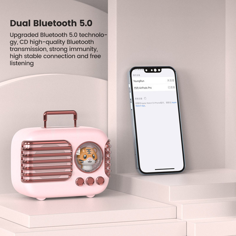 Φορητό ηχείο Bluetooth Kawaii ρετρό TWS Ηχείο Παιδί Cute Pet Mini Music Box με Night Light Player TF Κλήση hands-free