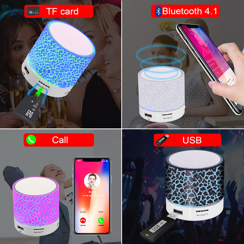 1 τμχ Fashion Wireless Bluetooth Speaker Mini Portable LED Music Audio TF USB FM Stereo Sound Speaker for Phone Computer Column