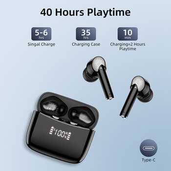 Juessen J8 Led Wireless Earphone Bluetooth 5.3 Ακουστικά Στερεοφωνικά ακουστικά βαθιάς μπάσας με HD Mic IPX7 Αδιάβροχο 40 ώρες αναπαραγωγής