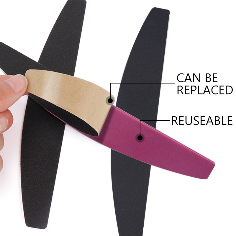 1 vnt. plastikinis nagų dildės pakeitimas nagų buferio blokas, metalinė rankena su juodo smėlio popieriaus juostelėmis šlifavimo manikiūro dildė