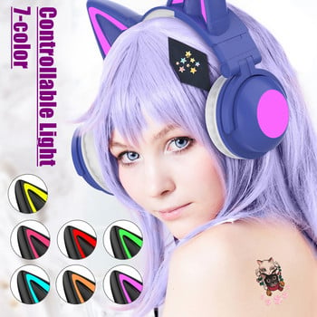 RGB Cute Cat Wireless Headphones Girls Kids Gift Headset with Microphone 7.1 Stereo Music Headset Gaming Φώτα ελέγχου με κουτί