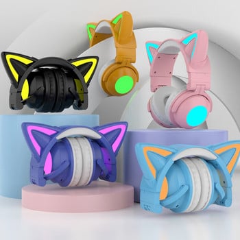 RGB Сладка котка Безжични слушалки Момичета Детски подарък Слушалки с микрофон 7.1 Стерео Музика Гейминг слушалки Контролни светлини С кутия