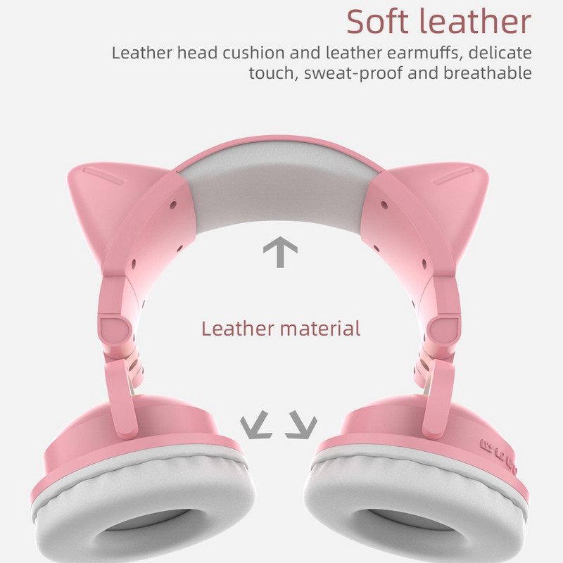 RGB Cute Cat Wireless Headphones Girls Kids Gift Headset with Microphone 7.1 Stereo Music Headset Gaming Φώτα ελέγχου με κουτί